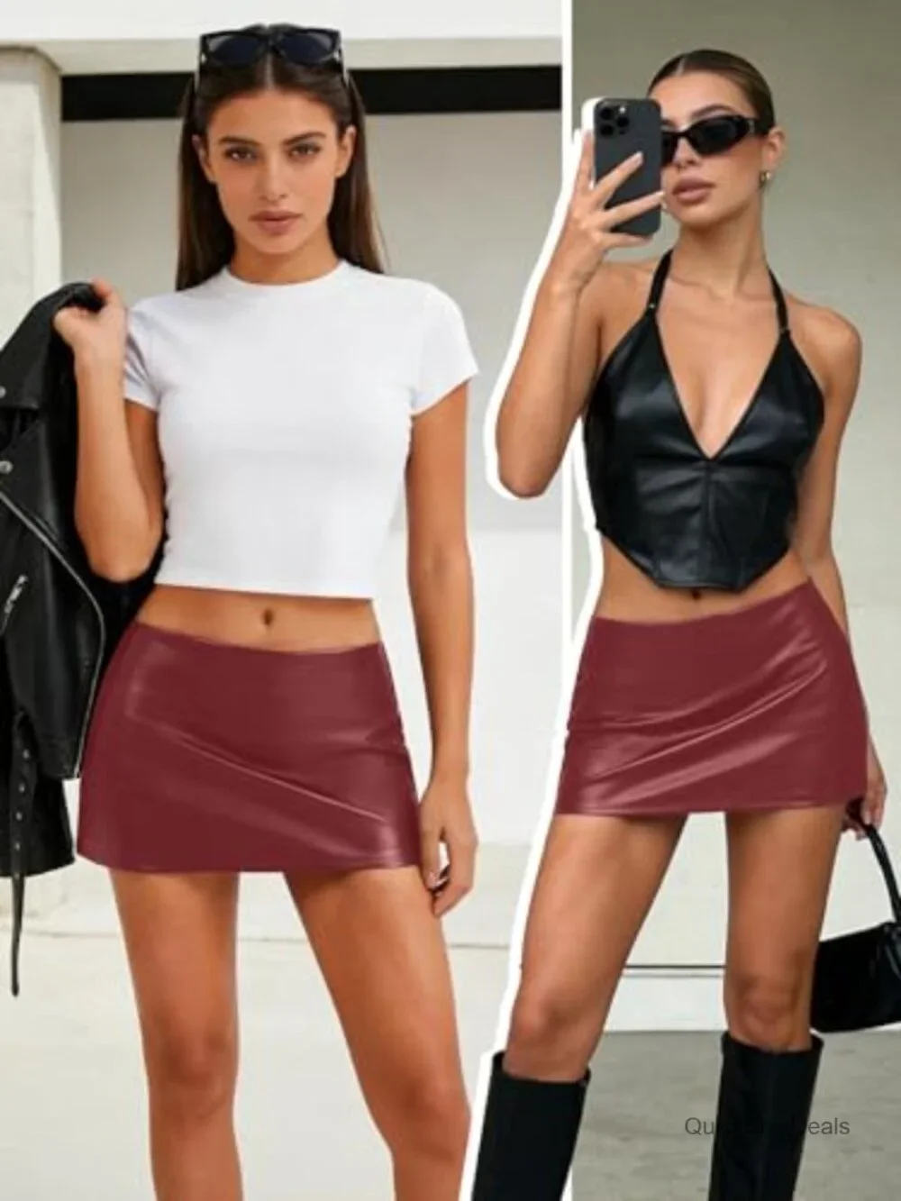 Faux Leather Mini Skort Low Rise A-Line Y2K Club Skirt Rave